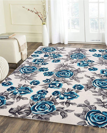 Handwoven Pure Woolen Thick Tufted Carpet (Blue)