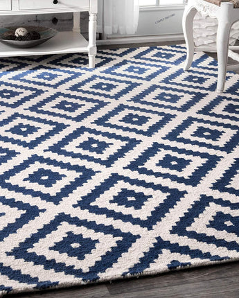 Handwoven Pure Woolen Thick Tufted Carpet (Dark Blue loop/white loop)