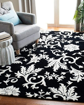 Handmade Tufted Pure Woolen Thick Geometrical Carpet (Black Multi )