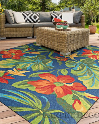 Kidder+ Floral Handmade Looped Hooked Blue + Green _ Red Indoor Carpet