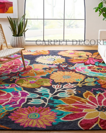 Sisag + Floral Handmade Tufted wool Red_ Blue Area Rug