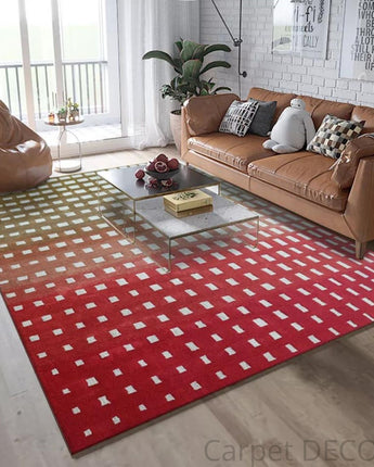 Handmade Orange And Red Gradient Boho Chair Checkered Rug