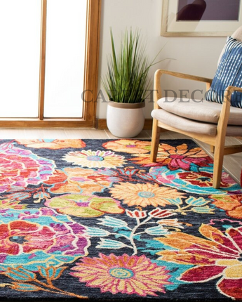 Sisag + Floral Handmade Tufted wool Red_ Blue Area Rug