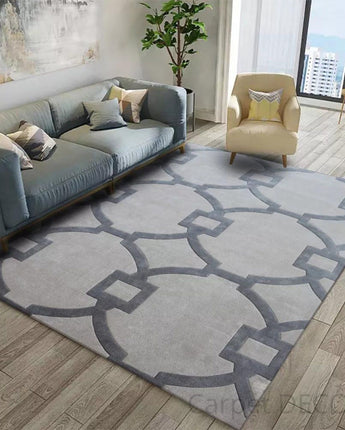 Hand Tufted Luxury Wool Geometric Grey Living Room